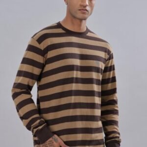 FS007 || Brown Strips || Full Sleeve Round Neck T-Shirt