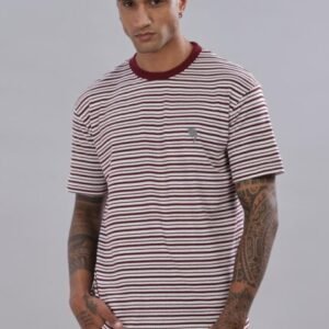RFS007 || HS Maroon Stripes || Half Sleeve Round Neck T-Shirt