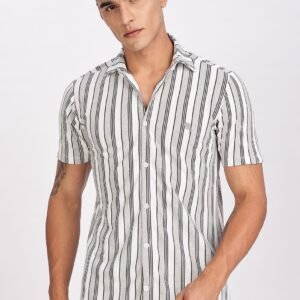 PR3 Shirts 007 – White & Silver Stripes || Half Sleeve Shirt