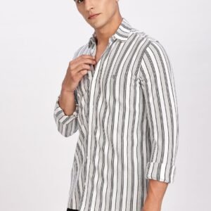 PR3 Shirts 007 – White & Silver Stripes || Full Sleeve Shirt