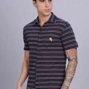 PR3 Shirts 008 – Dark Navy Stripes || Half Sleeve Shirt
