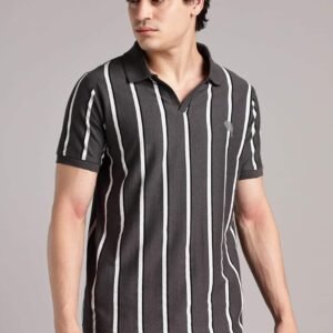 PR3 SS 003 || GREY STRIPES || 100% Cotton Polo T-Shirt