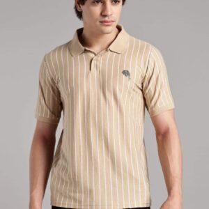 PR3 SS 003 || CREAM STRIPES || 100% Cotton Polo T-Shirt