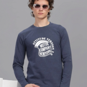 FS002 || Navy Melange || Full Sleeve Round Neck T-Shirt