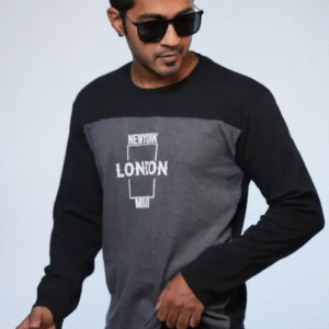 FS001 || Grey n Black || Full Sleeve Round Neck T-Shirt