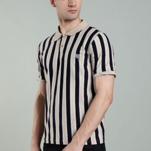 PR3 SS 007|| Navy Stripes|| 100% Cotton Polo T-Shirt